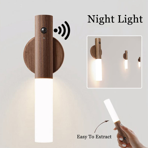 Wood USB Magnetic LED Night Light - Motion Sensor for Corridors, Porches And Cabinets