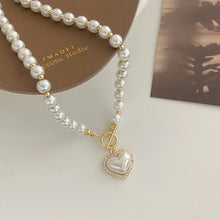 Elegant Pearl Necklace with Heart Pendant - Luxury Korean Jewellery for Women