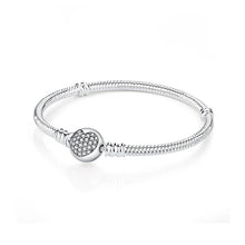 925 Sterling Silver Bracelets for Women - Crystal Ball & Heart Charms