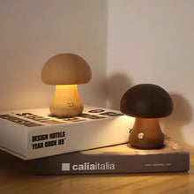 Wooden Mushroom Desk Lamp with Touch Switch - LED Night Light for Bedroom