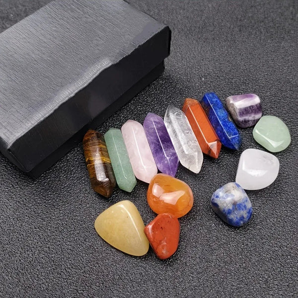 14pcs Healing Stones Set - Quartz Crystals & Rose Gems for Meditation & Decor