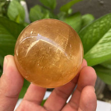 Natural Citrine Calcite Quartz Crystal Sphere with Wood Stand – Healing Gemstone for Feng Shui and Home Decor