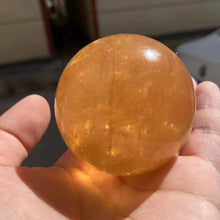 Natural Citrine Calcite Quartz Crystal Sphere with Wood Stand – Healing Gemstone for Feng Shui and Home Decor