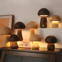 Wooden Mushroom Desk Lamp with Touch Switch - LED Night Light for Bedroom