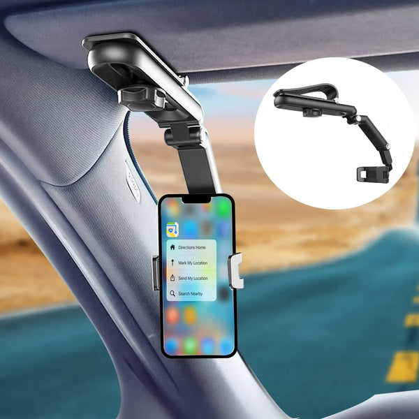360° Rotating Sun Visor Phone Holder for Car - iPhone/Samsung/Android