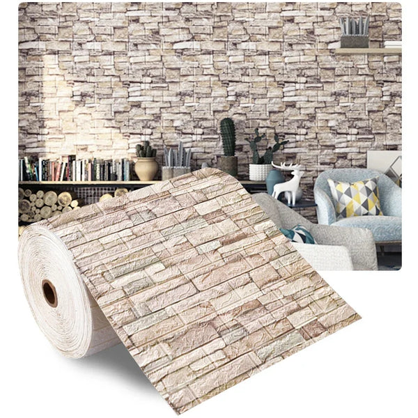 3D Brick Wallpaper – Self-Adhesive Waterproof Foam Wall Sticker for Home Decor