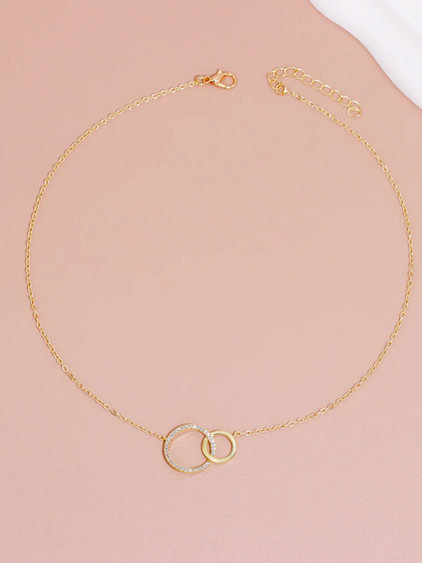 Circle Chain Necklace - Minimalist Stainless Steel Double Pendant for Women